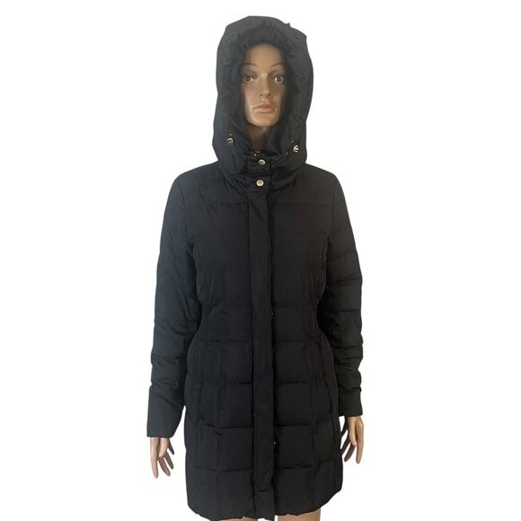 Cole Haan Signature Hooded Puffer Coat Women’s Small Black Quilted Long Down - Picture 4 of 14
